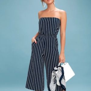 Lulus Saltwater and Sun Navy striped jumpsuit - M